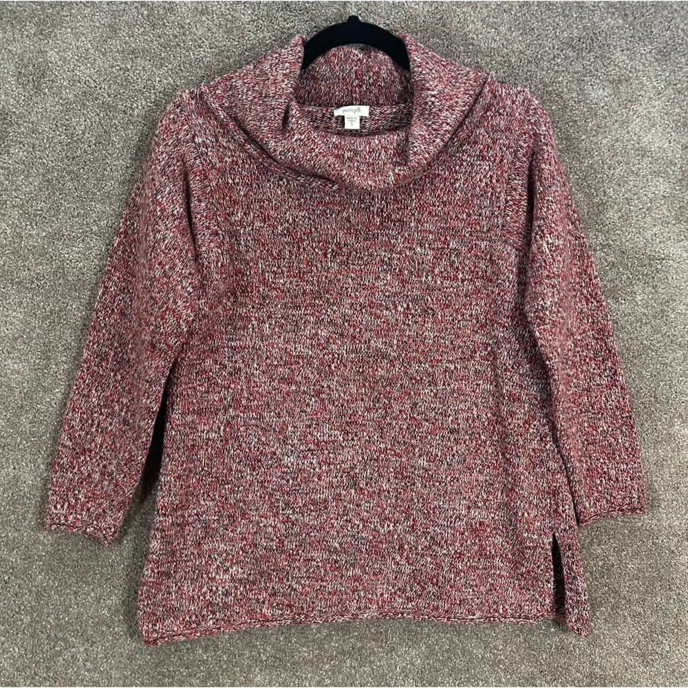 Pure Jill Sweater Womens Small Red Multicolor Cowl Neck Wool Blend Chunky Knit